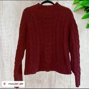 a new day Burgundy Mock Neck Cable Knit Sweater